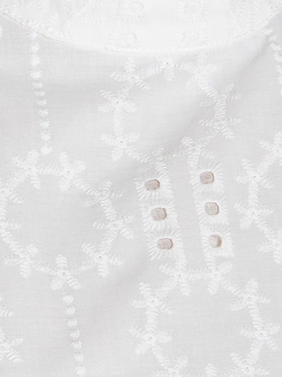 Schiffli Embroidered A-Line Cotton Dress with Lace Inserts