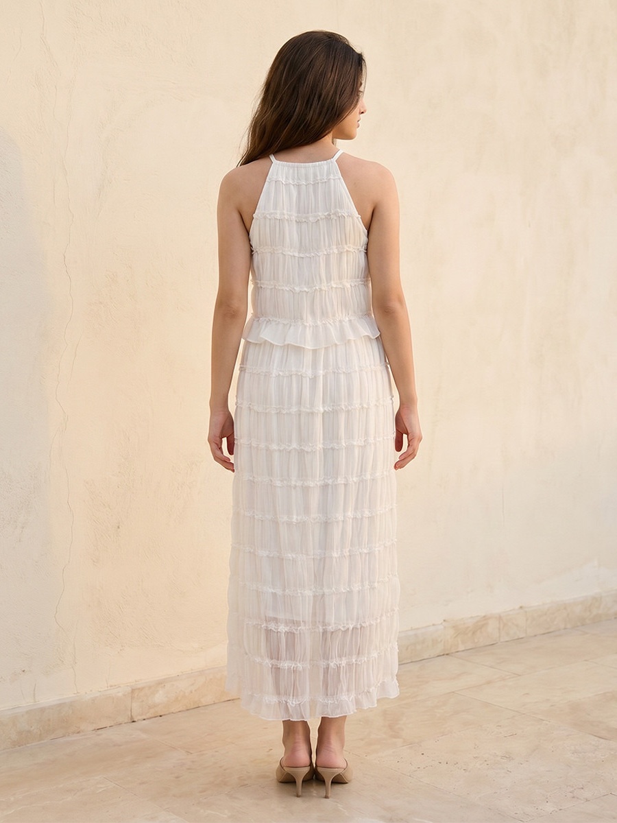 Ruffled A-Line Dress with Halter Neck