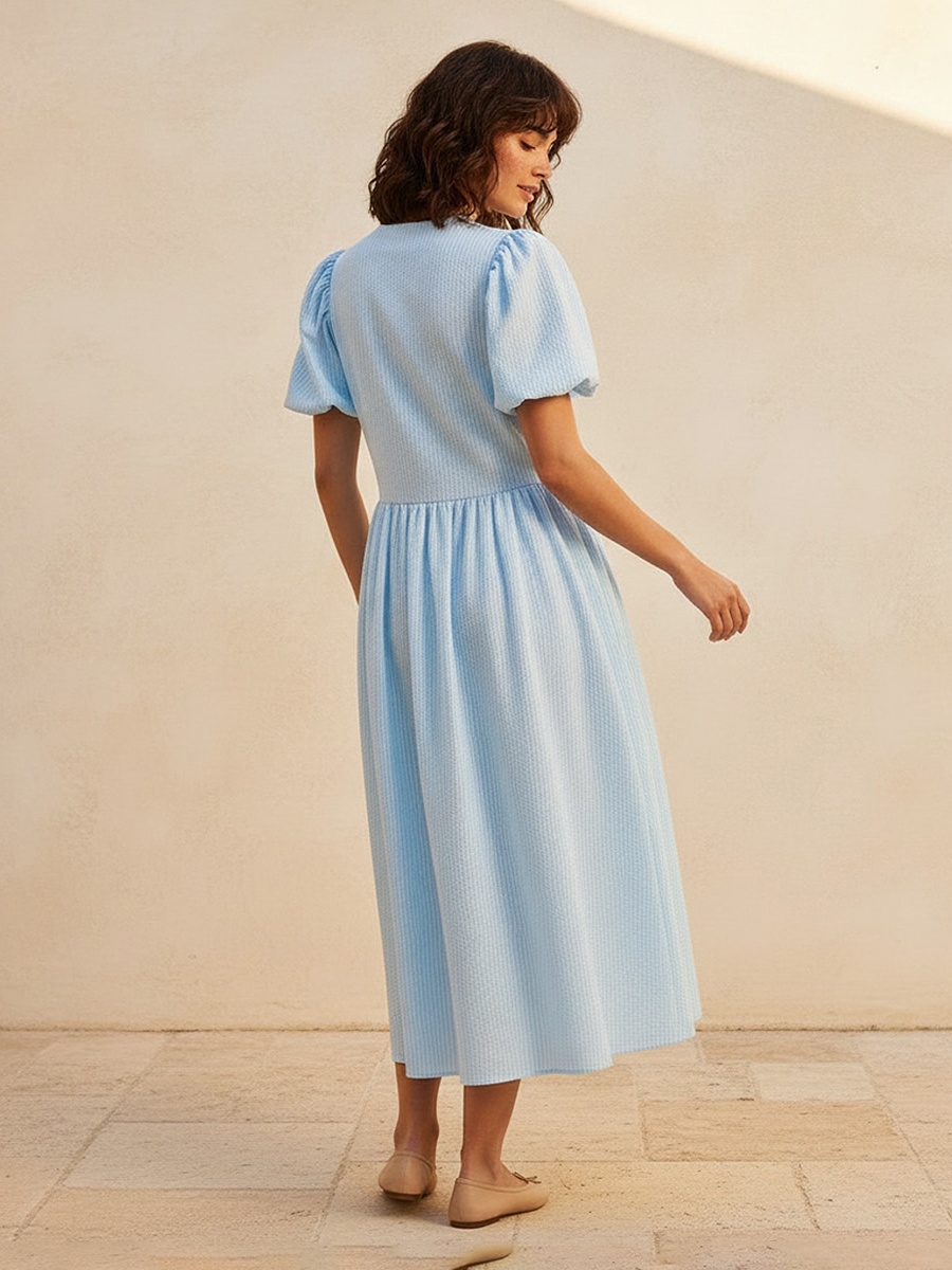 Striped A-Line Dress with Bow Accents