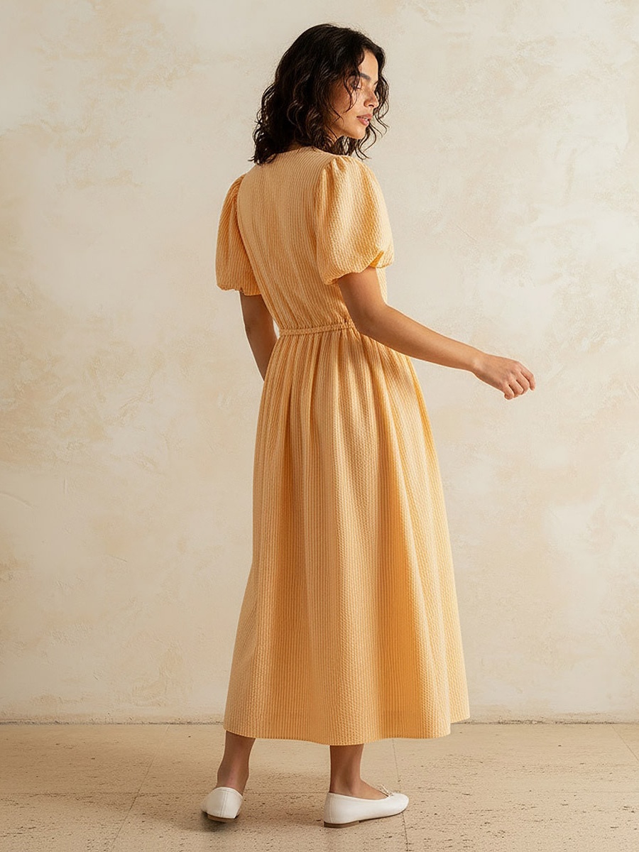 Striped A-Line Dress with Bow Accents