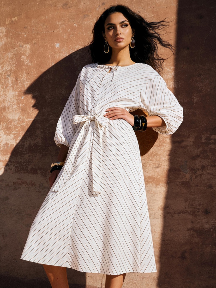 Striped Dress with Keyhole Neck