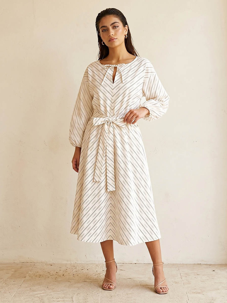 Striped Dress with Keyhole Neck