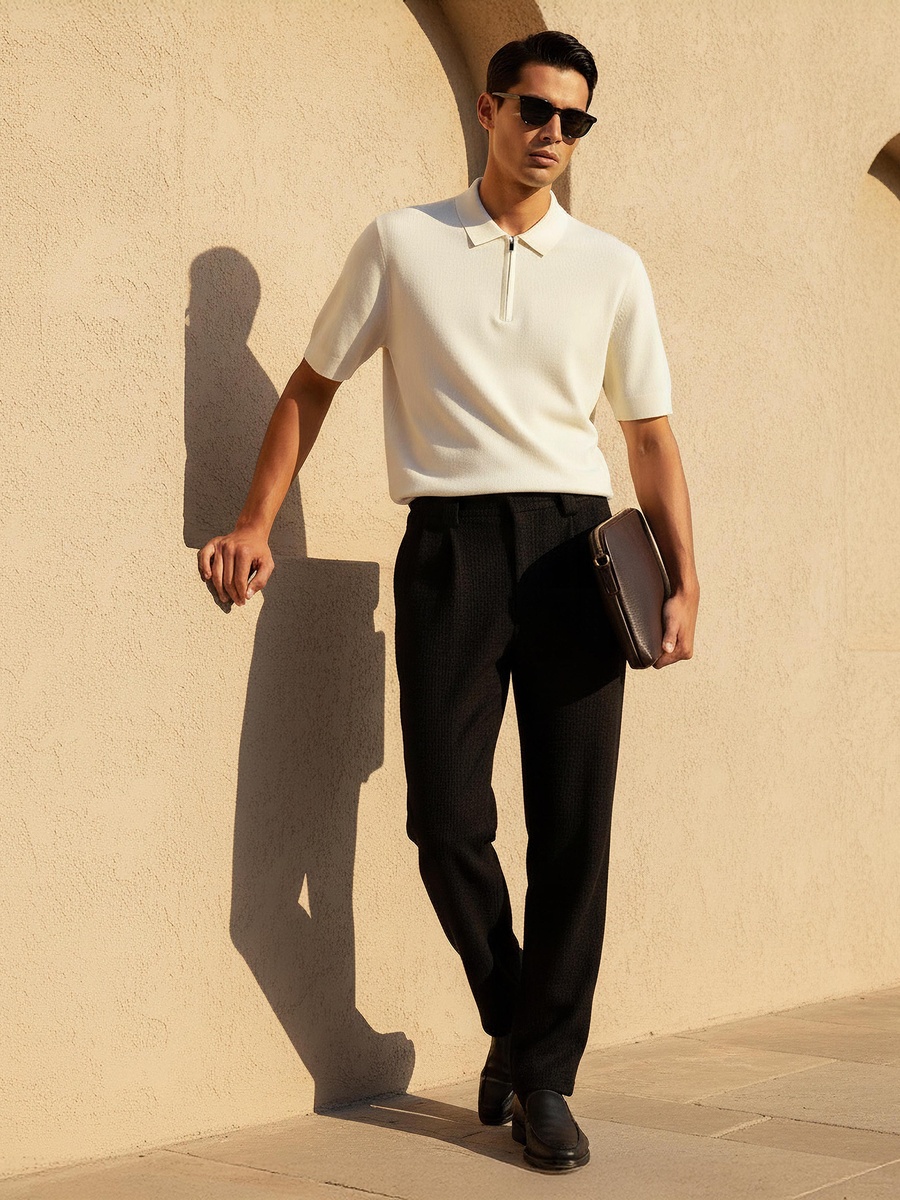 Men Short Sleeve Textured Polo T-Shirt