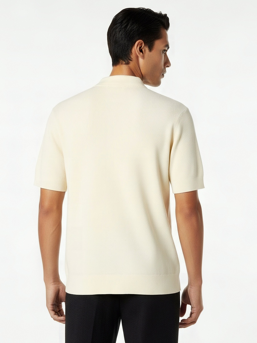 Men Short Sleeve Textured Polo T-Shirt