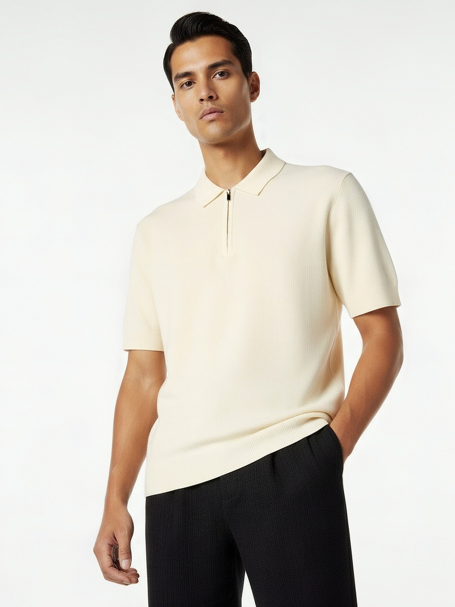 Men Short Sleeve Textured Polo T-Shirt