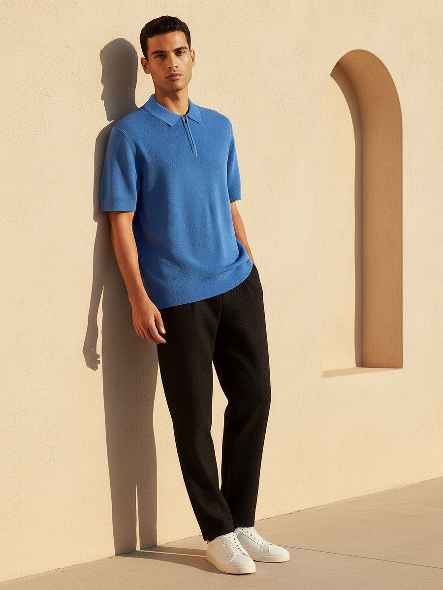 Men Short Sleeve Textured Polo T-Shirt