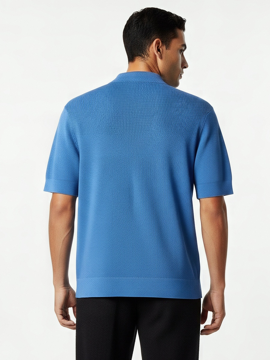 Men Short Sleeve Textured Polo T-Shirt