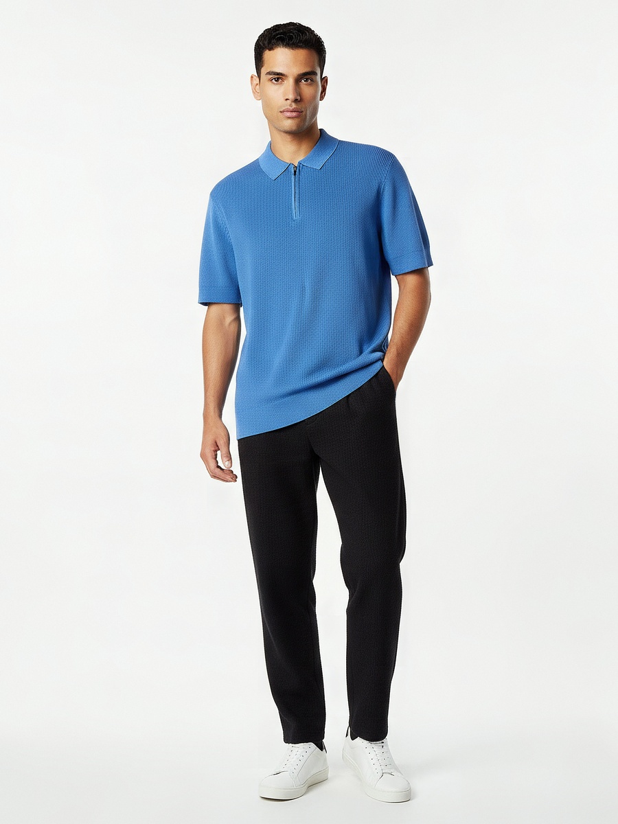 Men Short Sleeve Textured Polo T-Shirt