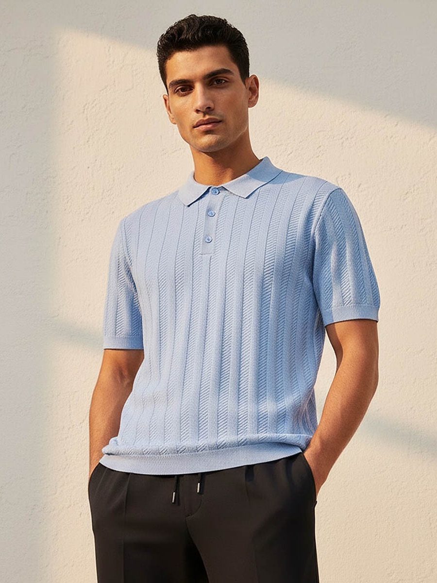 Men Short Sleeves Textured Polo T-Shirt