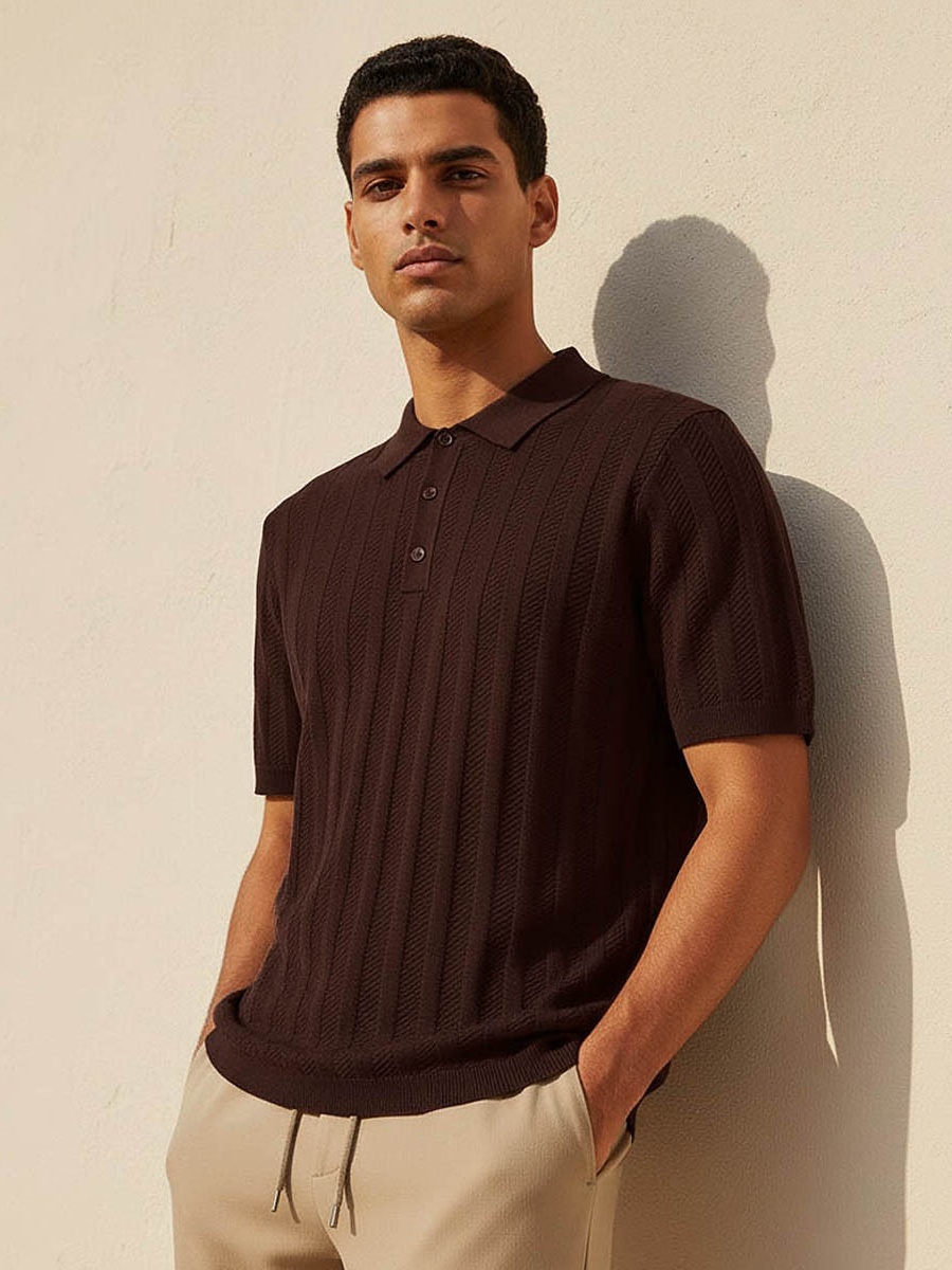 Men Short Sleeves Textured Polo T-Shirt