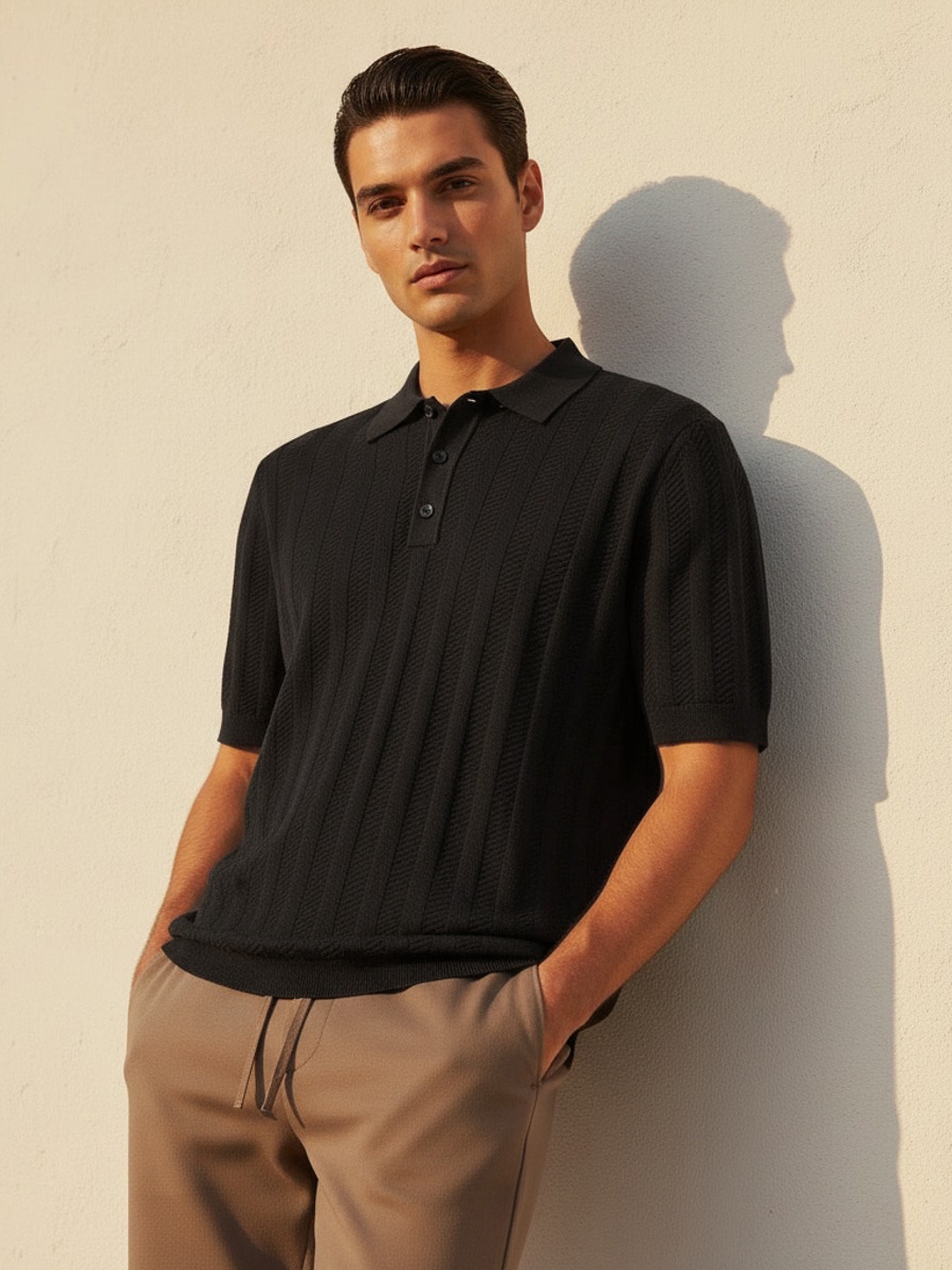 Men Short Sleeves Textured Polo T-Shirt