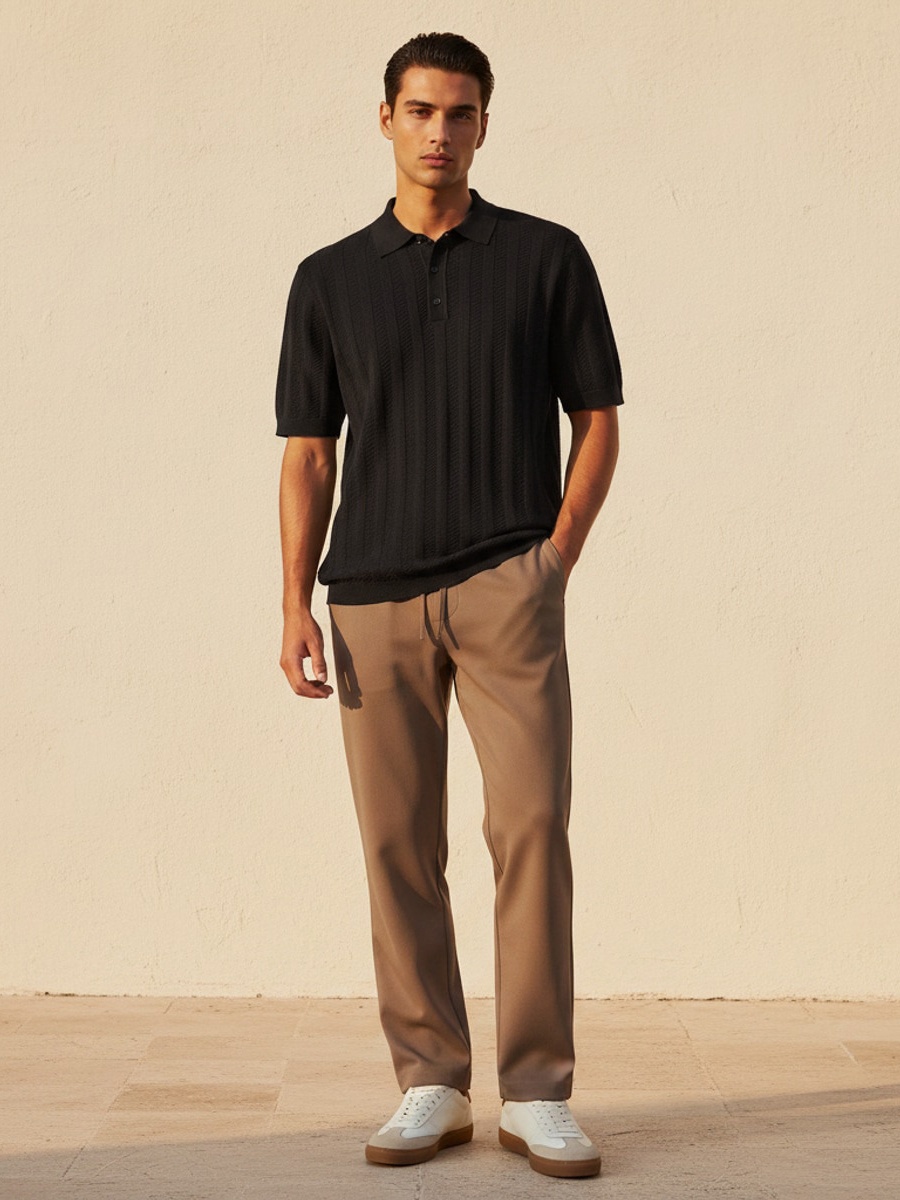 Men Short Sleeves Textured Polo T-Shirt