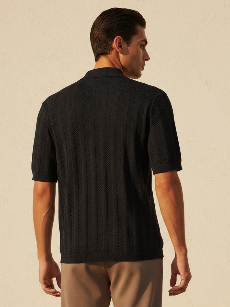 Men Short Sleeves Textured Polo T-Shirt
