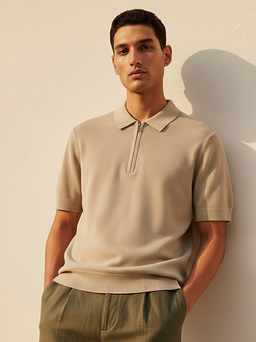 Men Short Sleeves Textured Polo T-Shirt