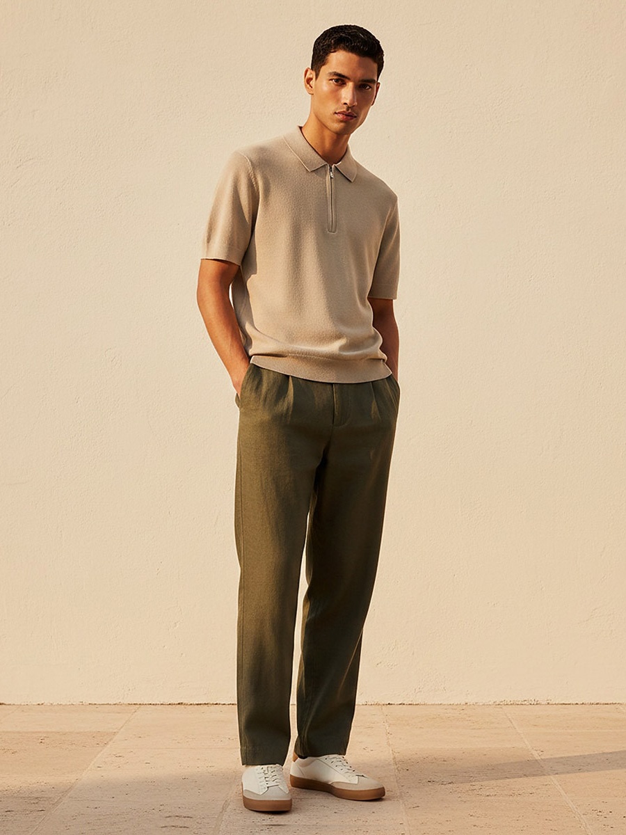 Men Short Sleeves Textured Polo T-Shirt