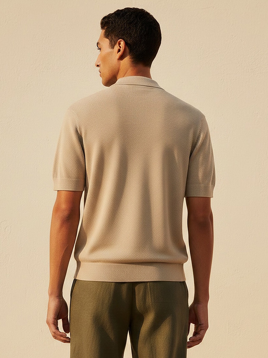 Men Short Sleeves Textured Polo T-Shirt