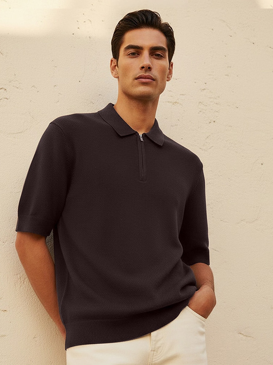 Men Short Sleeves Textured Polo T-Shirt