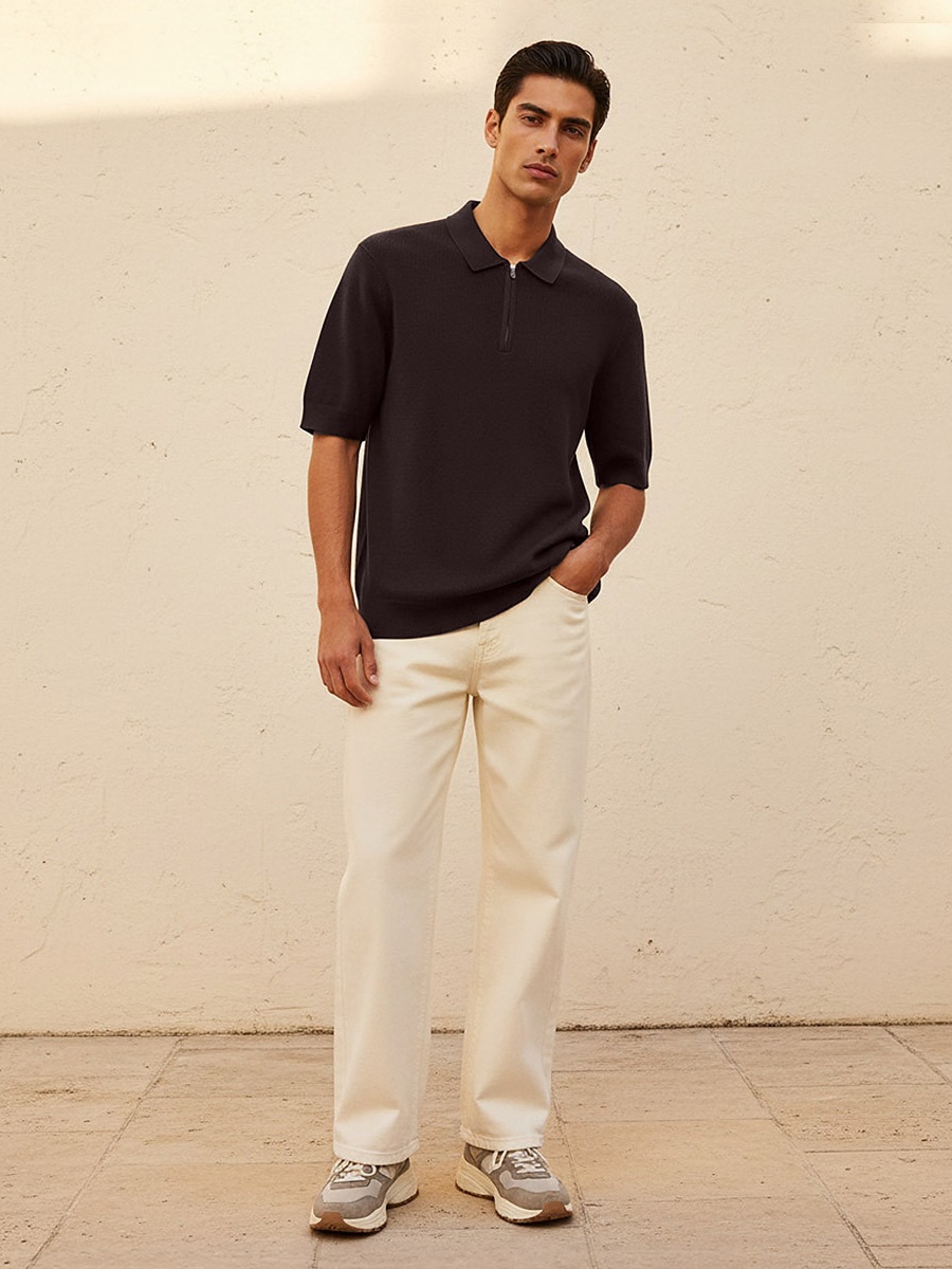 Men Short Sleeves Textured Polo T-Shirt