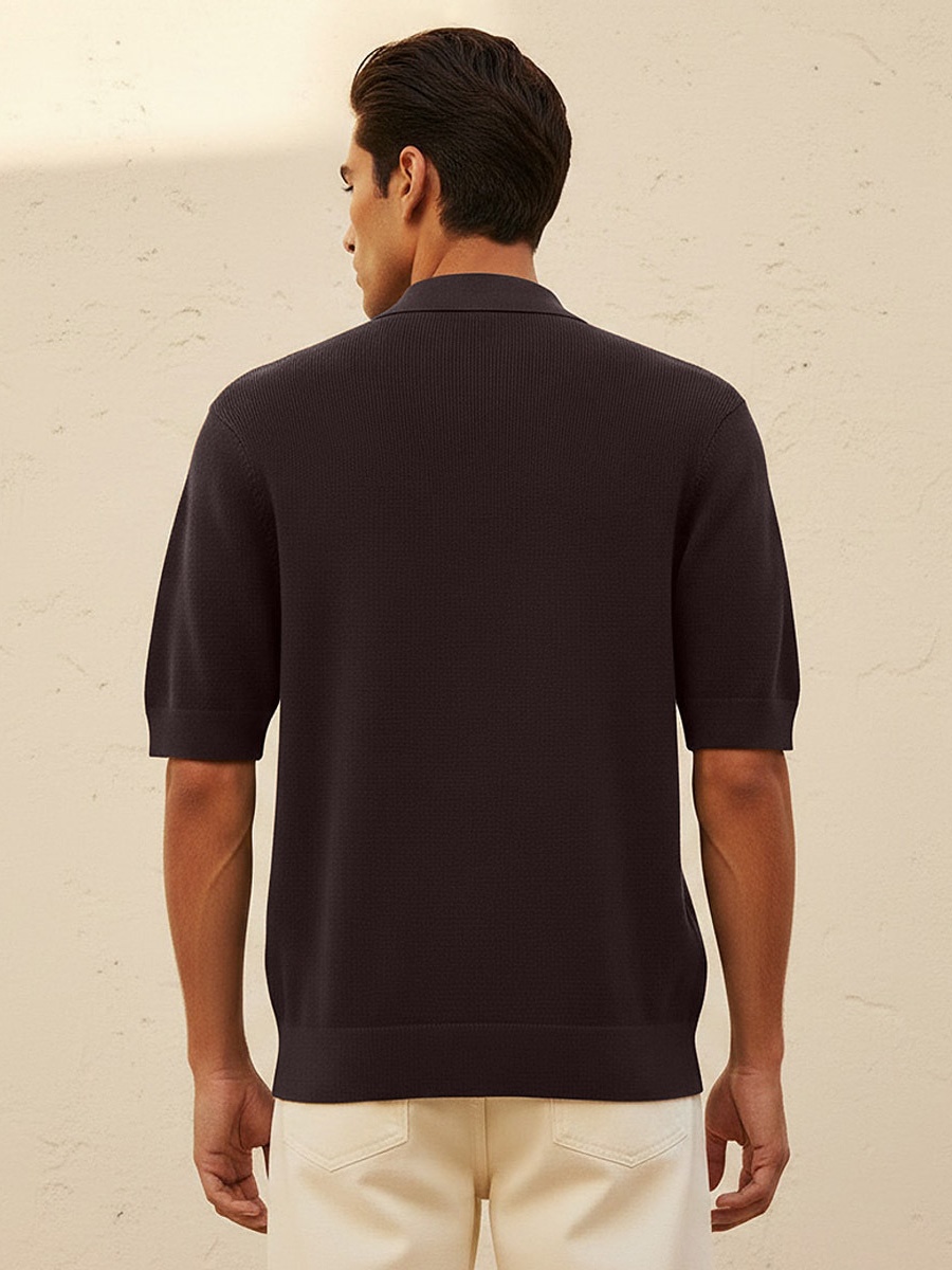 Men Short Sleeves Textured Polo T-Shirt