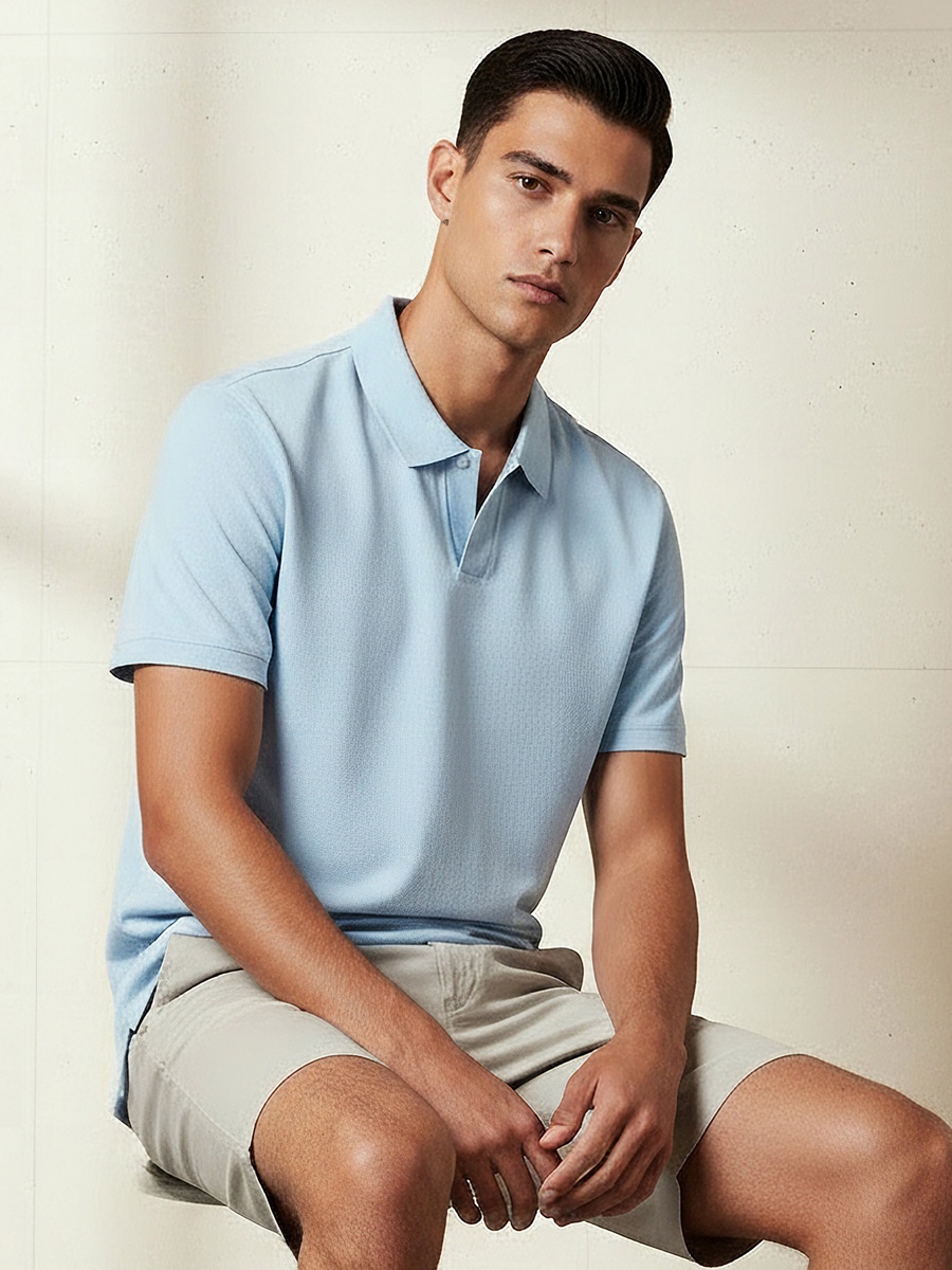 Men Short Sleeves Johnny Collar Polo T-Shirt
