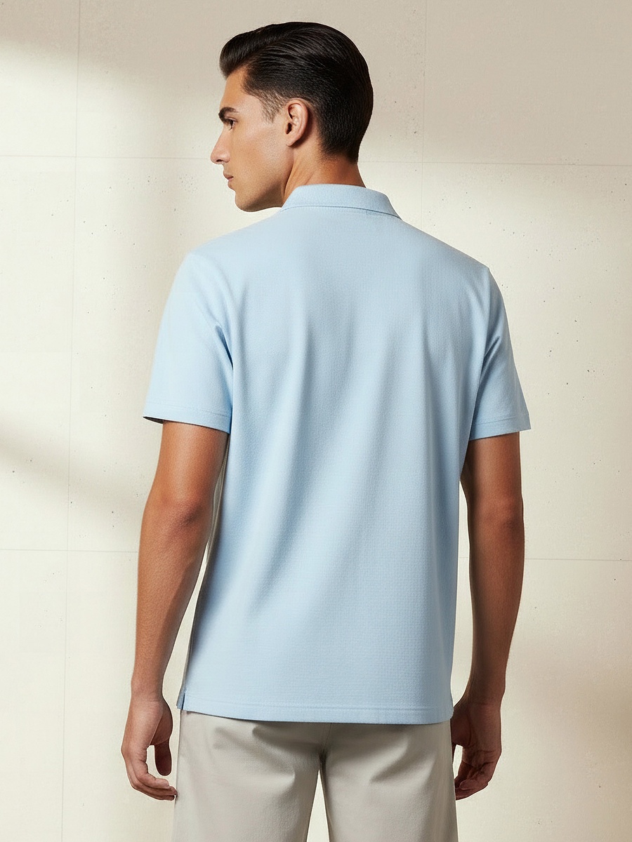 Men Short Sleeves Johnny Collar Polo T-Shirt