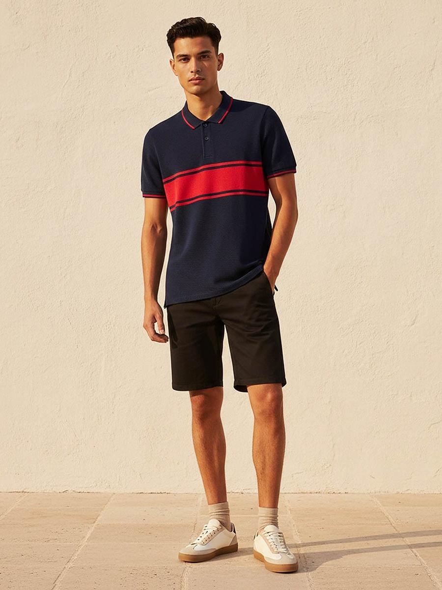 Men Short Sleeves Striped Polo T-Shirt