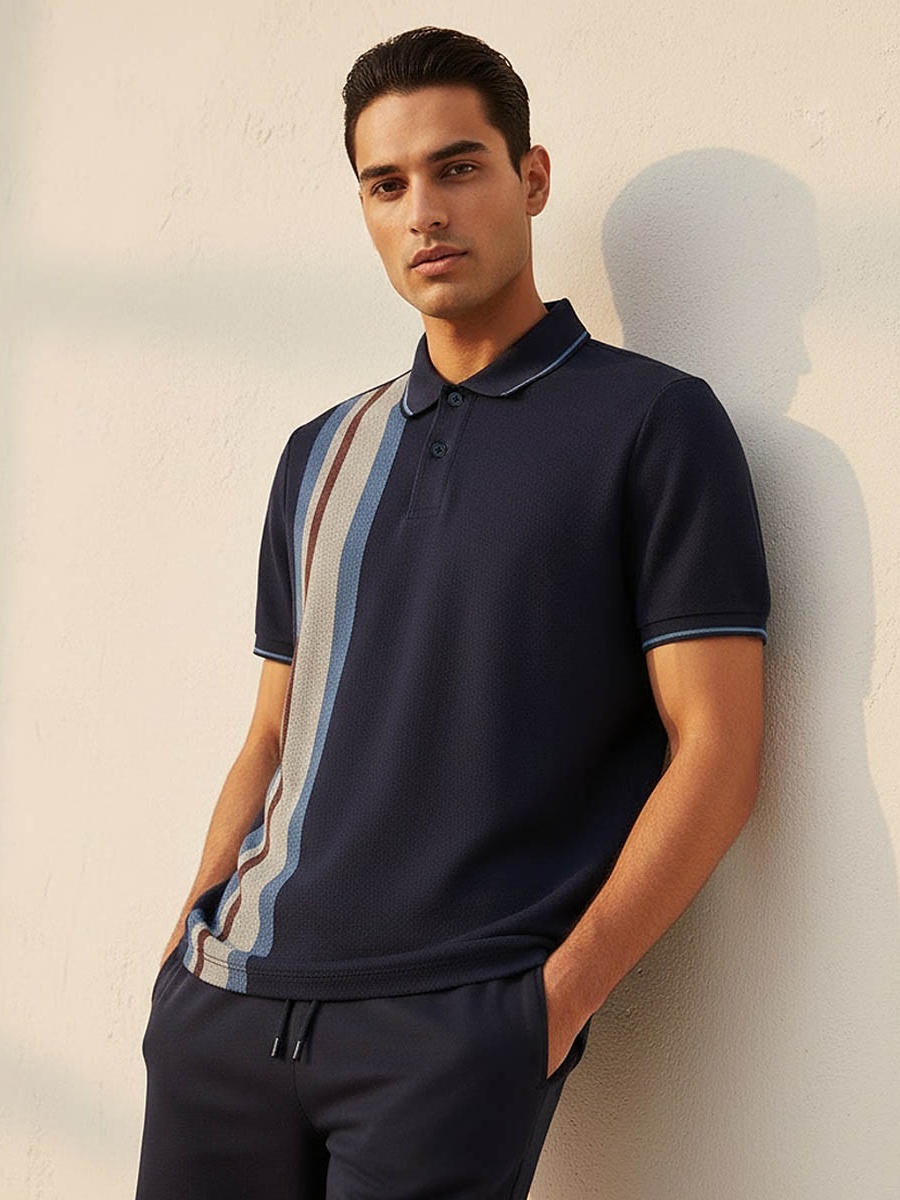 Men Short Sleeves Striped Polo T-Shirt