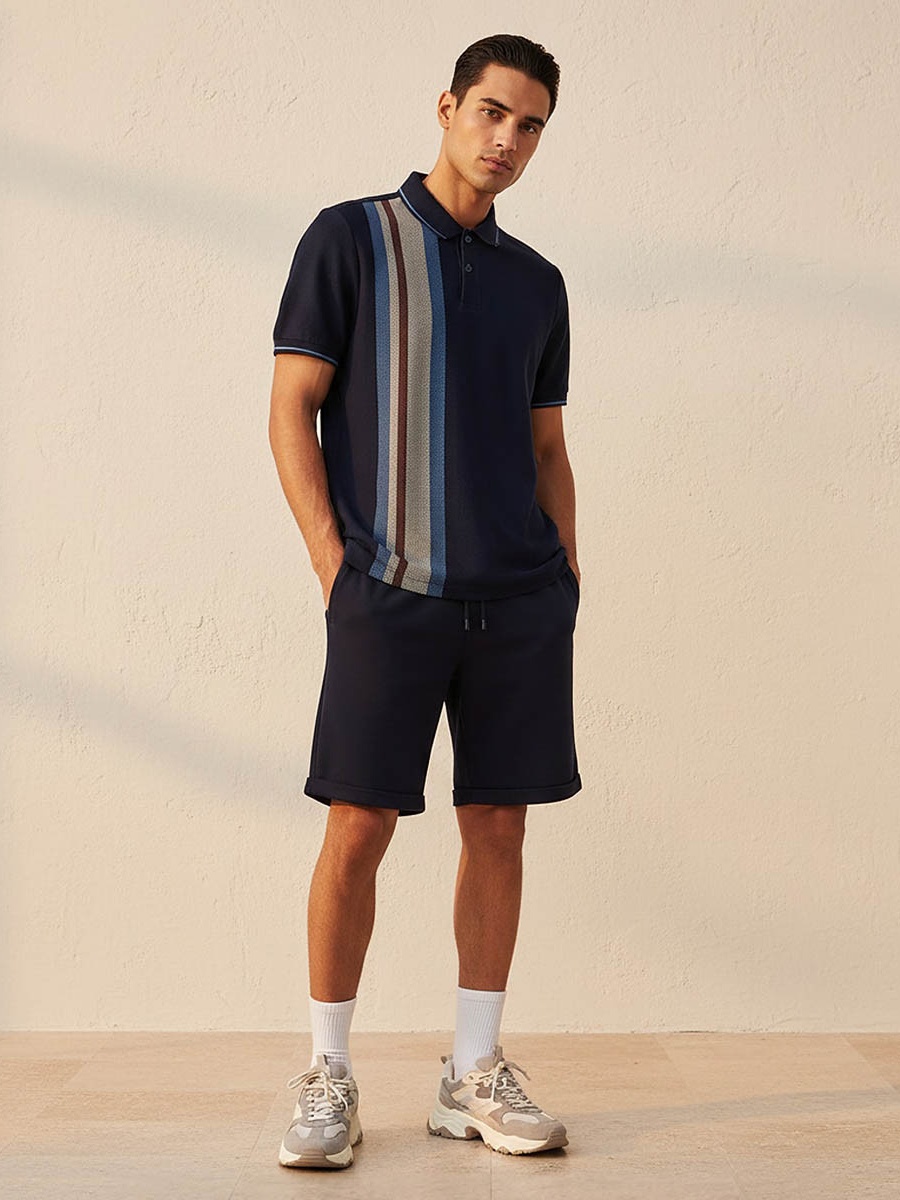 Men Short Sleeves Striped Polo T-Shirt