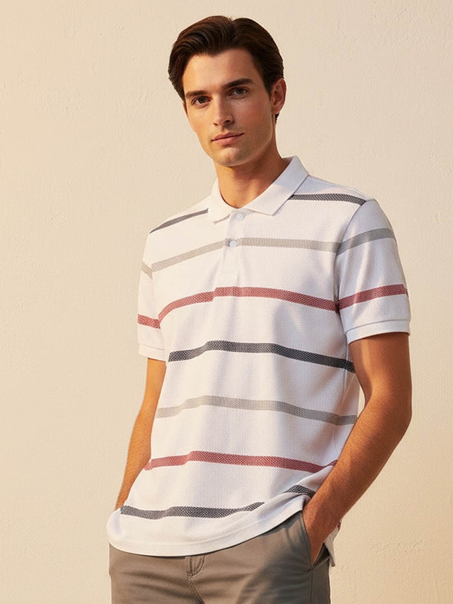 Men Short Sleeves Striped Polo T-Shirt