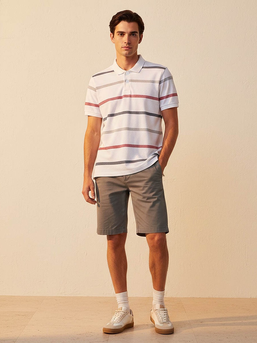 Men Short Sleeves Striped Polo T-Shirt