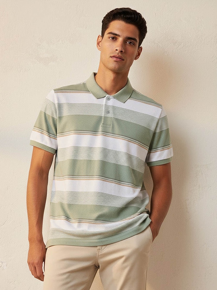 Men Short Sleeves Striped Polo T-Shirt