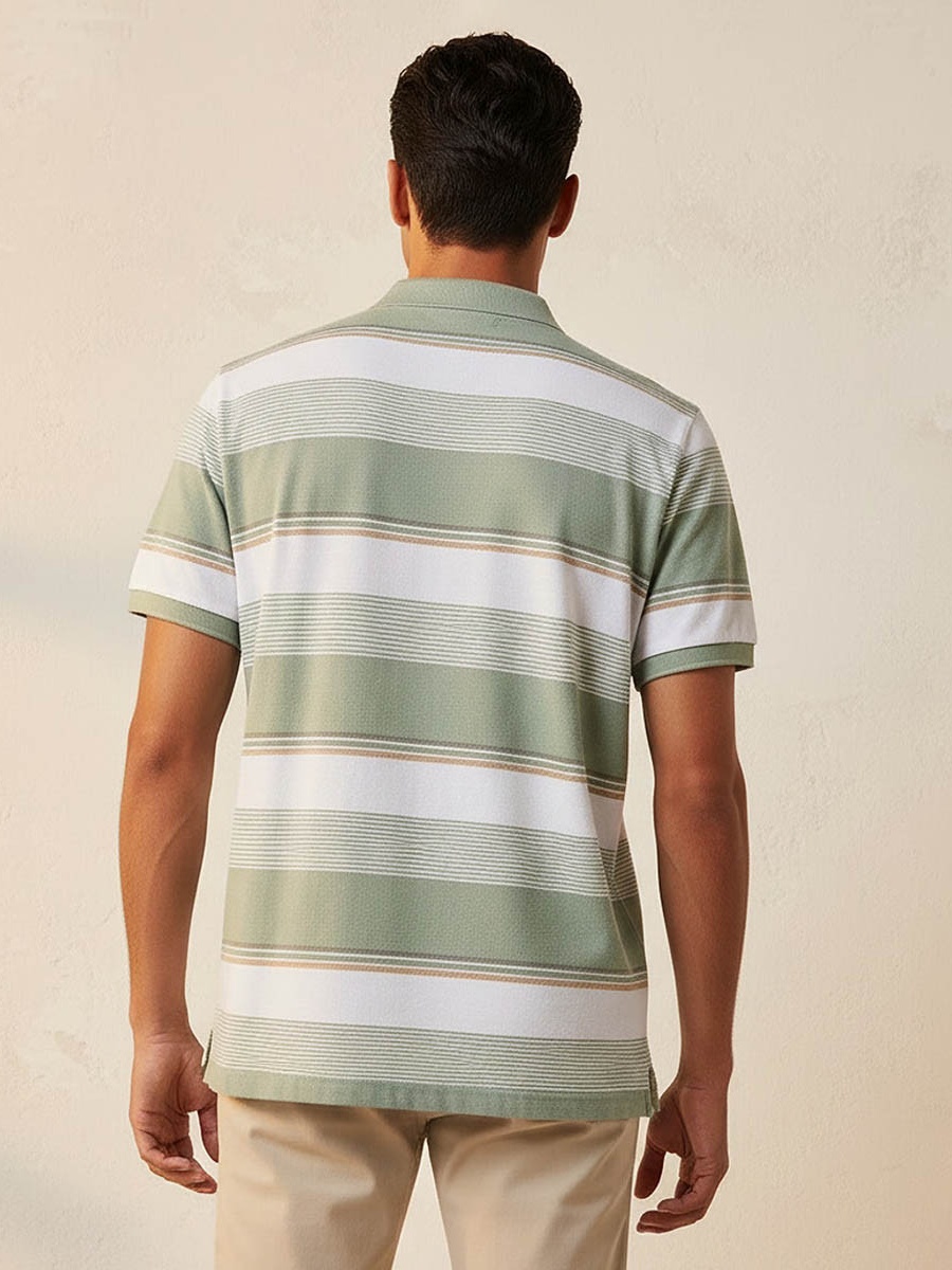 Men Short Sleeves Striped Polo T-Shirt