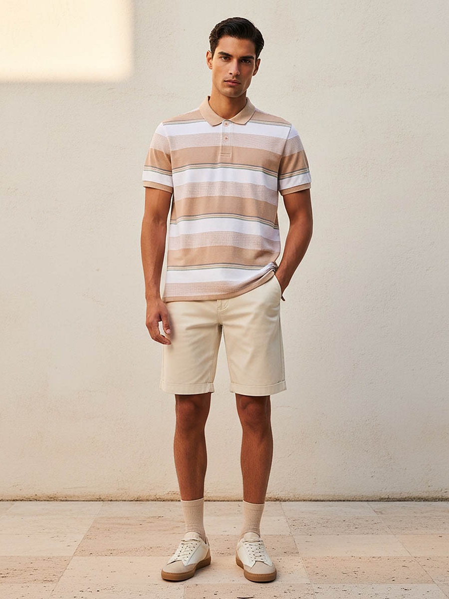 Men Short Sleeves Striped Polo T-Shirt