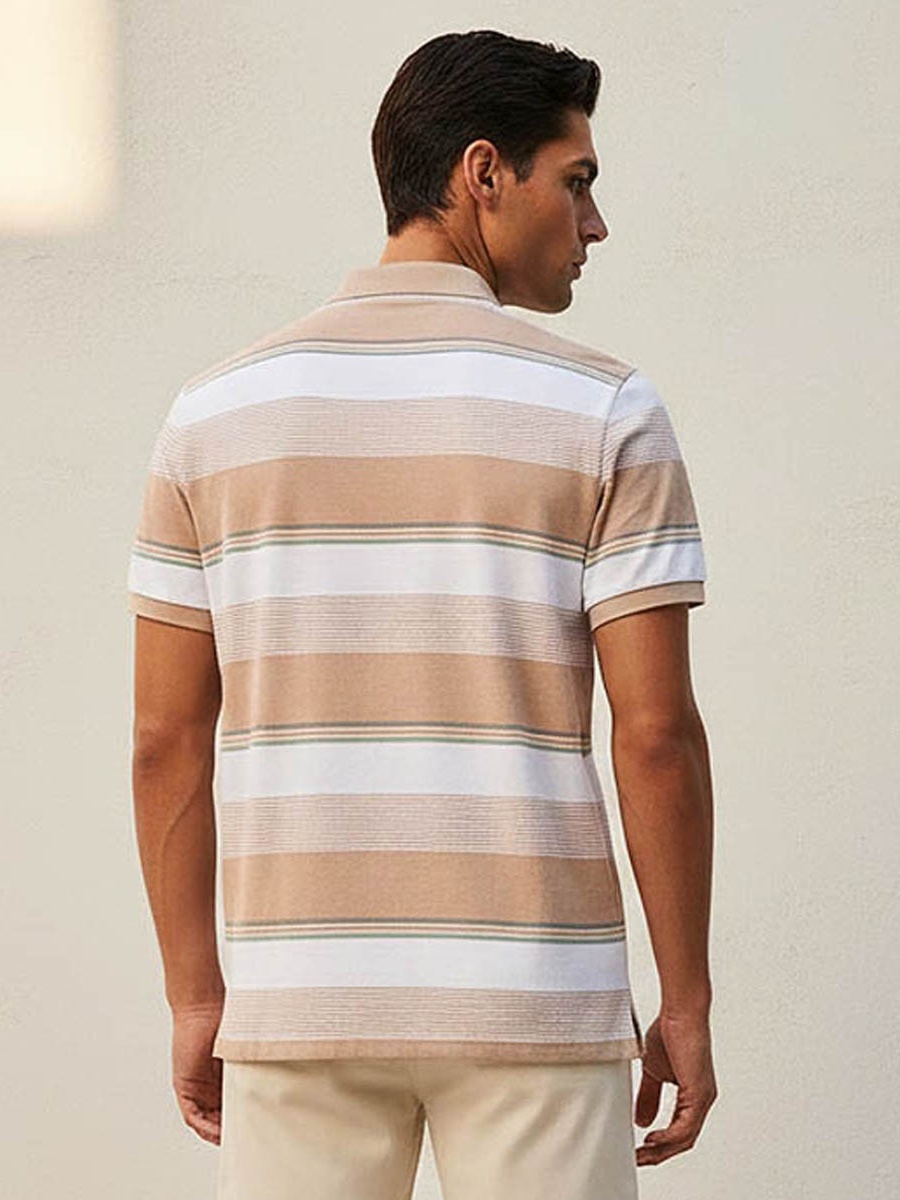 Men Short Sleeves Striped Polo T-Shirt
