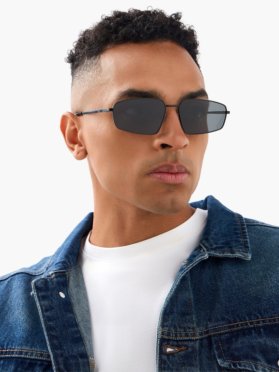 Men Grey Lens Rectangular Sunglasses