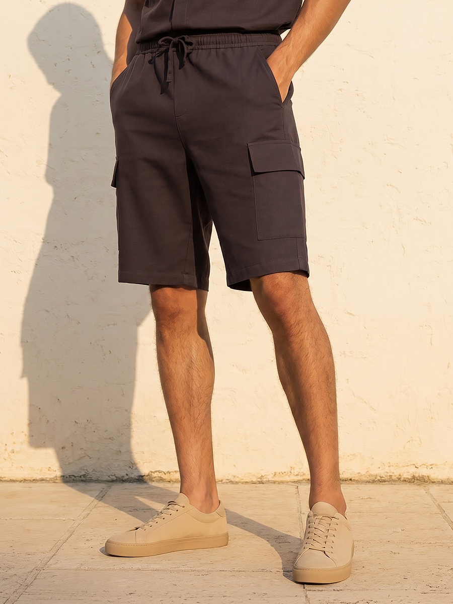 Men Regular Fit Linen Blend Cargo Shorts