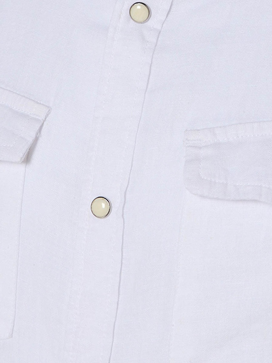 Men Regular Fit Collared Long Sleeves Linen Shirt