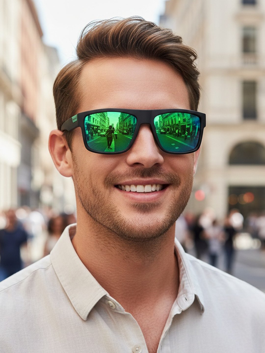 Men Green Mirrored Square Sunglasses