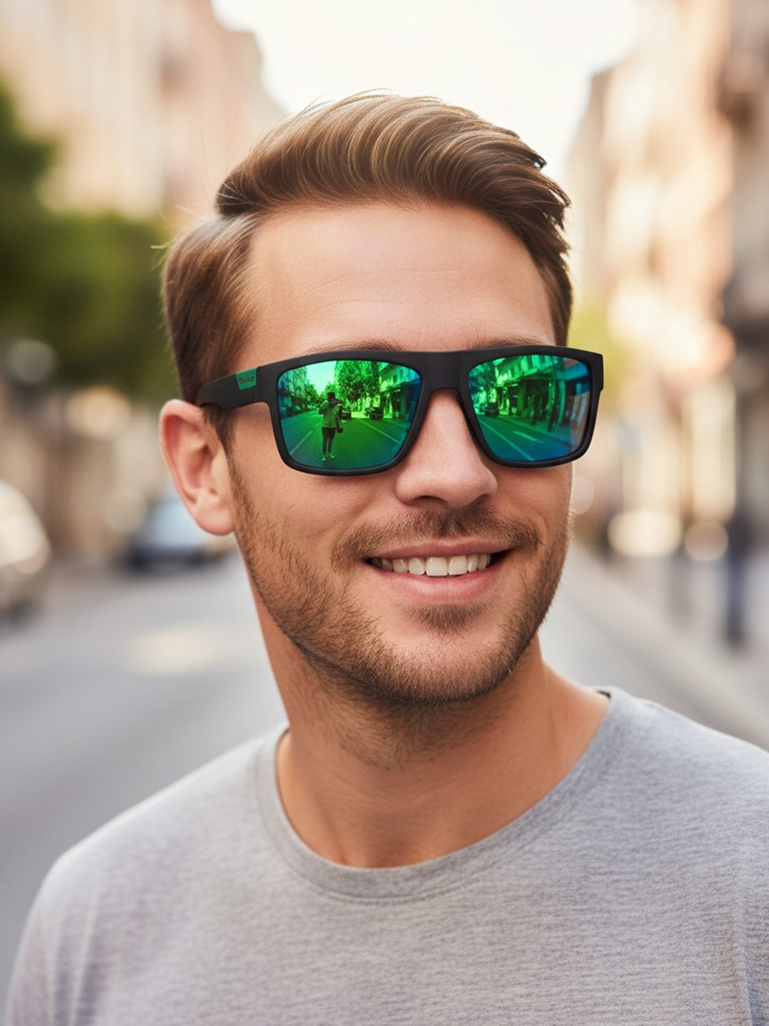 Men Green Mirrored Square Sunglasses