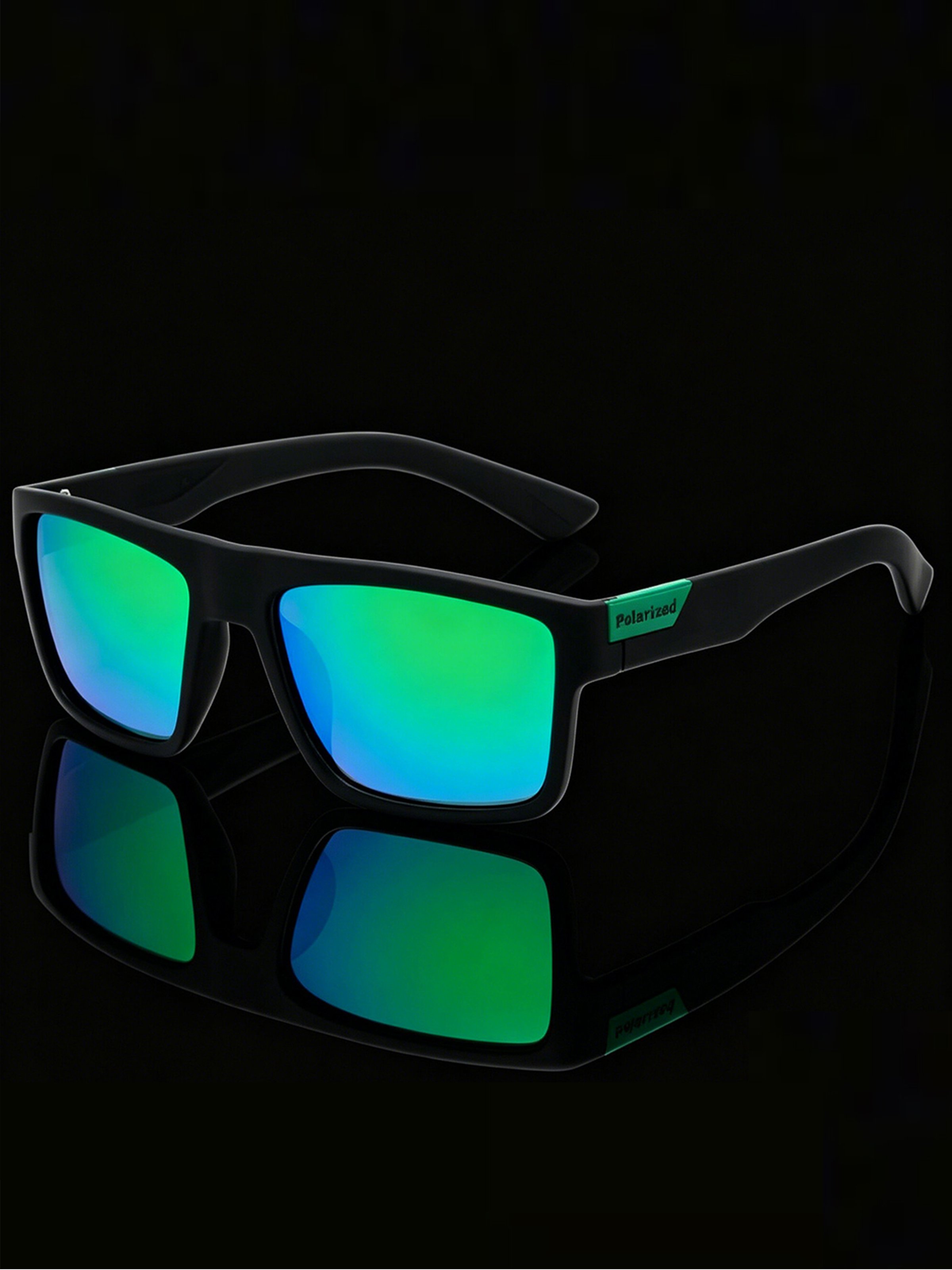 Men Green Mirrored Square Sunglasses