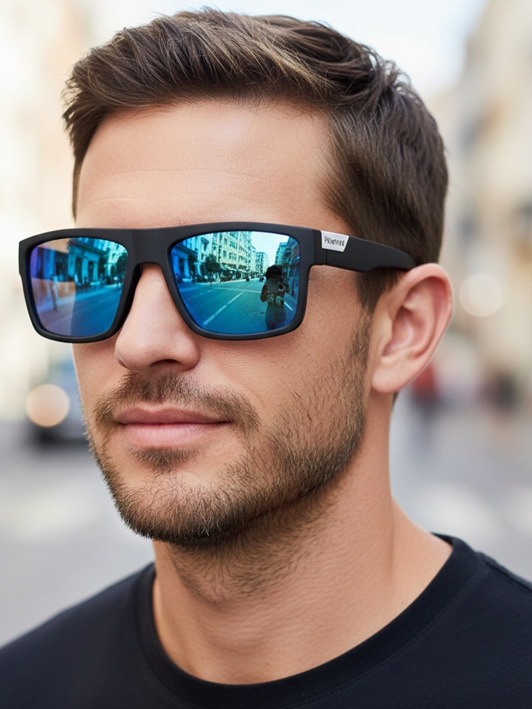 Men Blue Retro Square Sunglasses