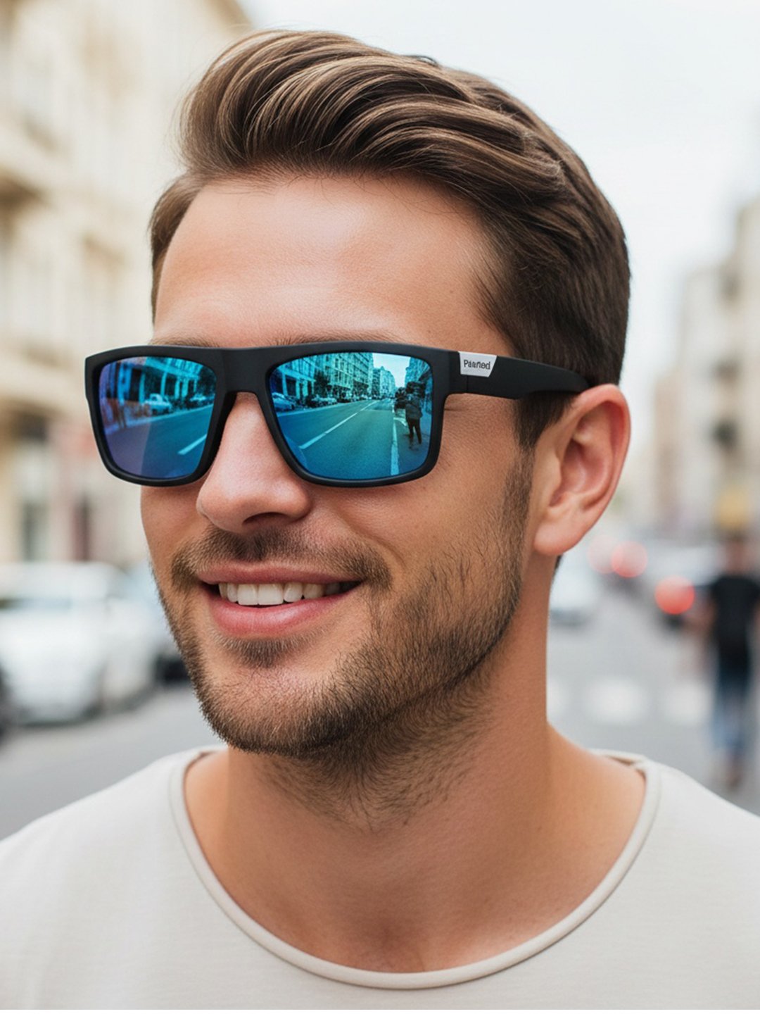 Men Blue Retro Square Sunglasses