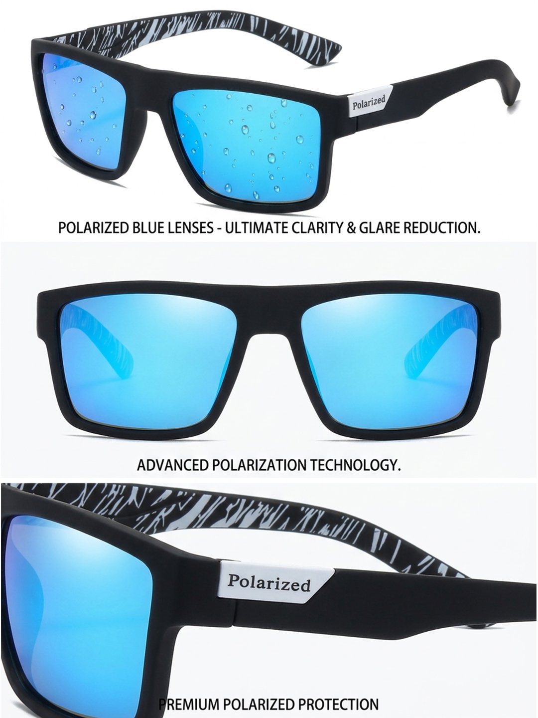 Men Blue Retro Square Sunglasses
