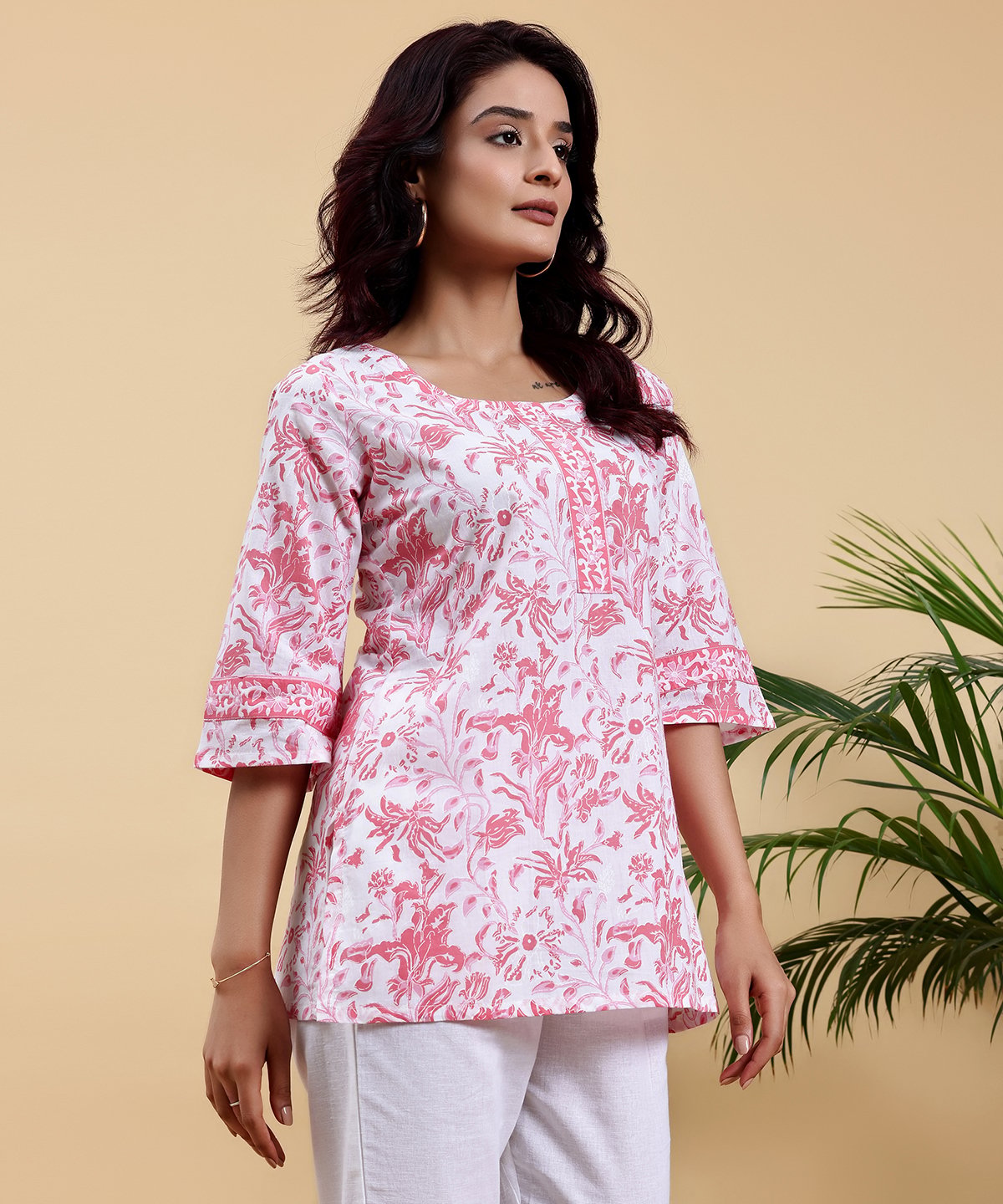 White Printed Cotton Straight Kurti
