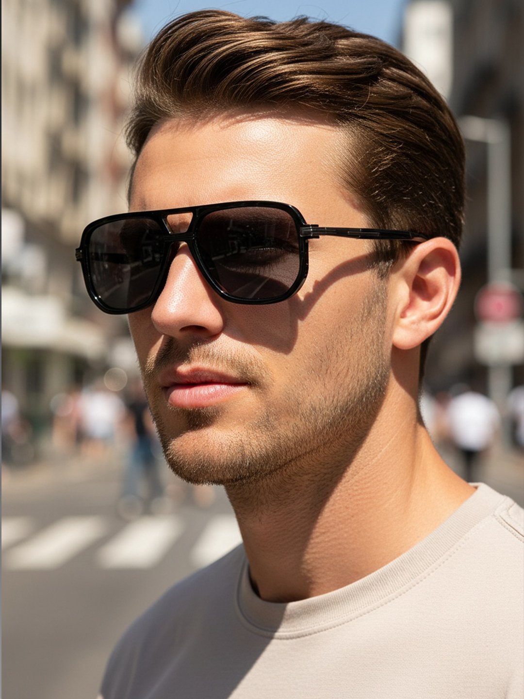 Men Black Retro Aviator Sunglasses