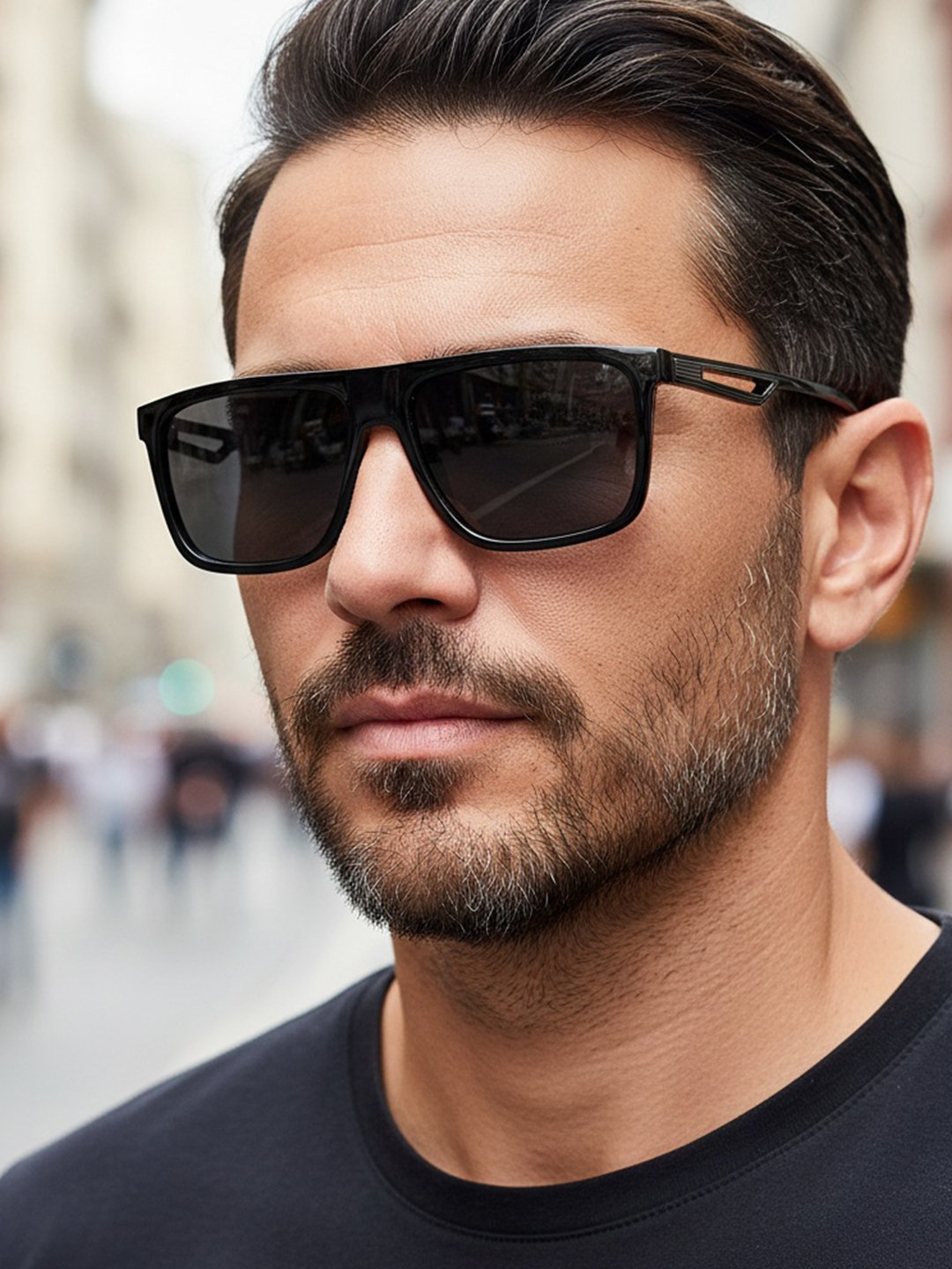 Men Black Flat Top Square Frame Sunglasses