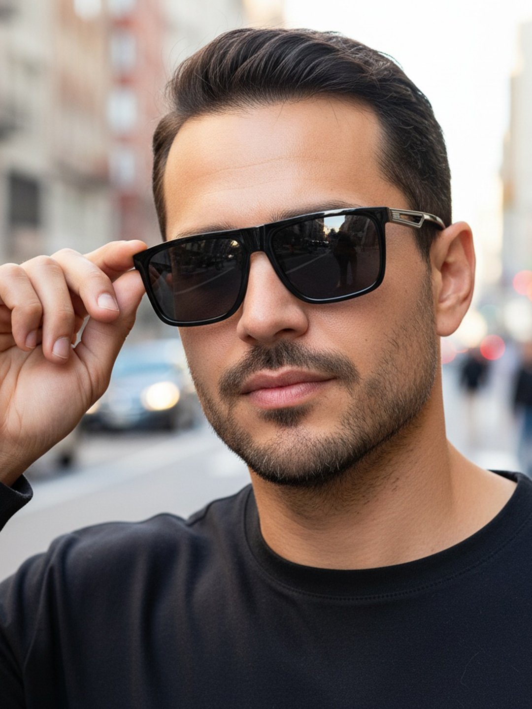 Men Black Flat Top Square Frame Sunglasses