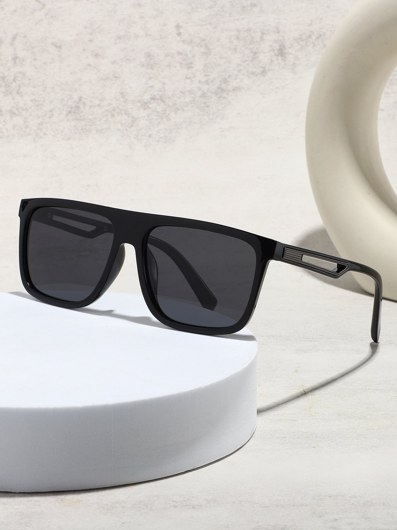 Men Black Flat Top Square Frame Sunglasses