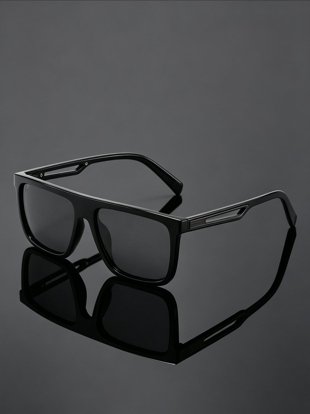 Men Black Flat Top Square Frame Sunglasses