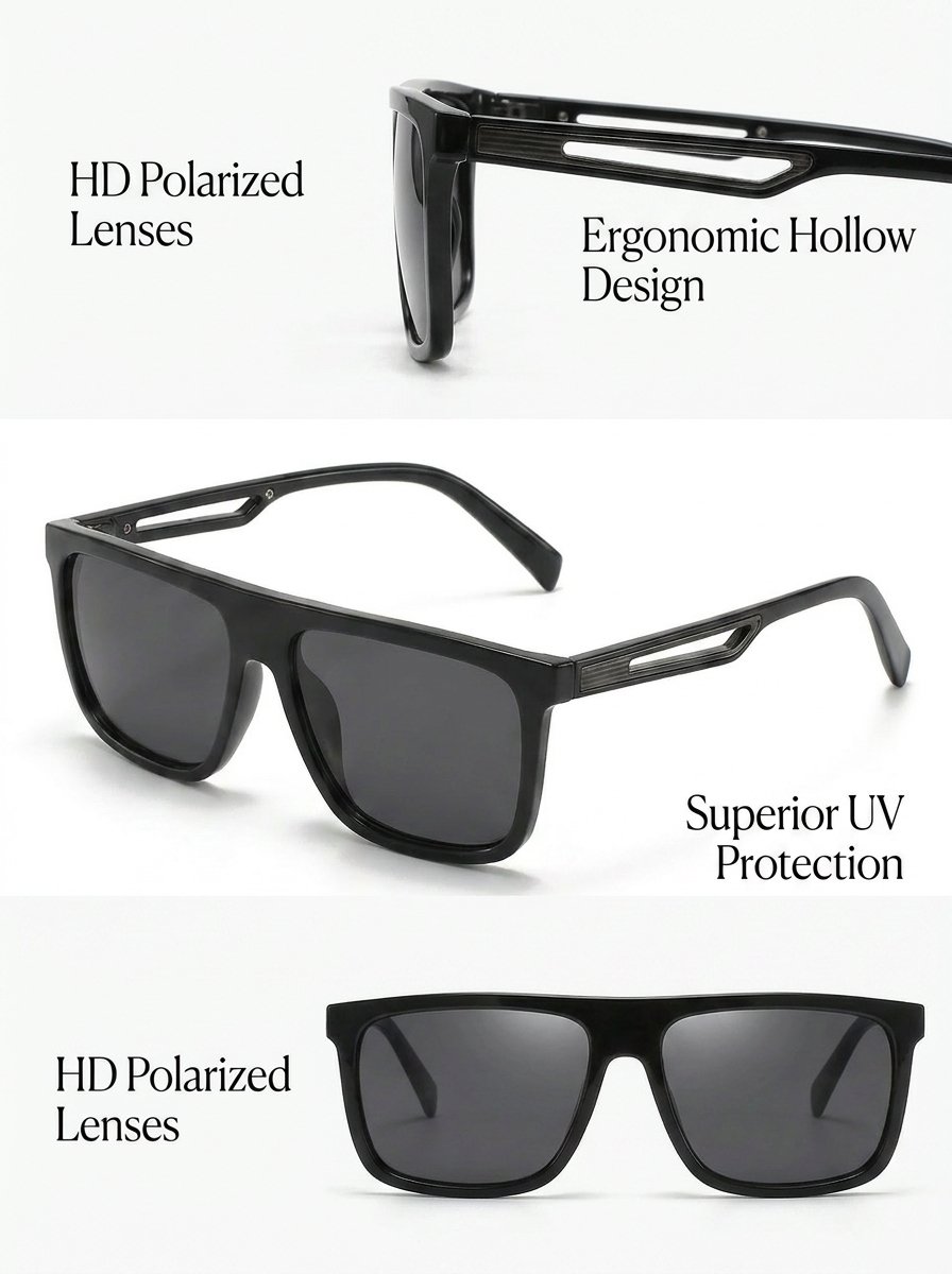 Men Black Flat Top Square Frame Sunglasses